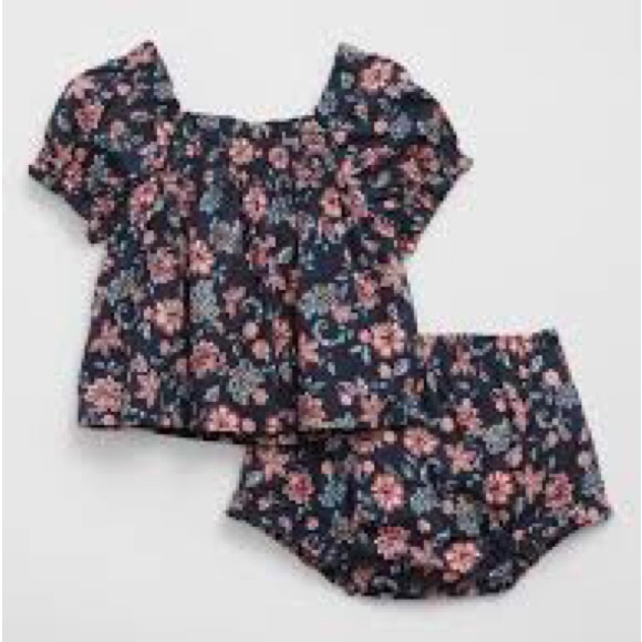 GAP Other - Baby GAP Navy Pink Floral Smocked Two-Piece Outfit Set, baby girl size 18-24 mon